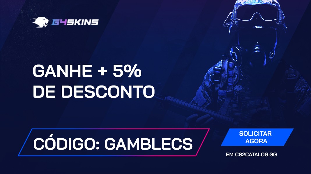 Código promocional G4Skins 2024: Use “gamblecs” e ganhe + 5% de desconto